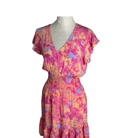 NWT Rails Tara Flutter Sleeve Smocked Waist Mini Dress in Passion Flower Size M - Picture 4 of 12